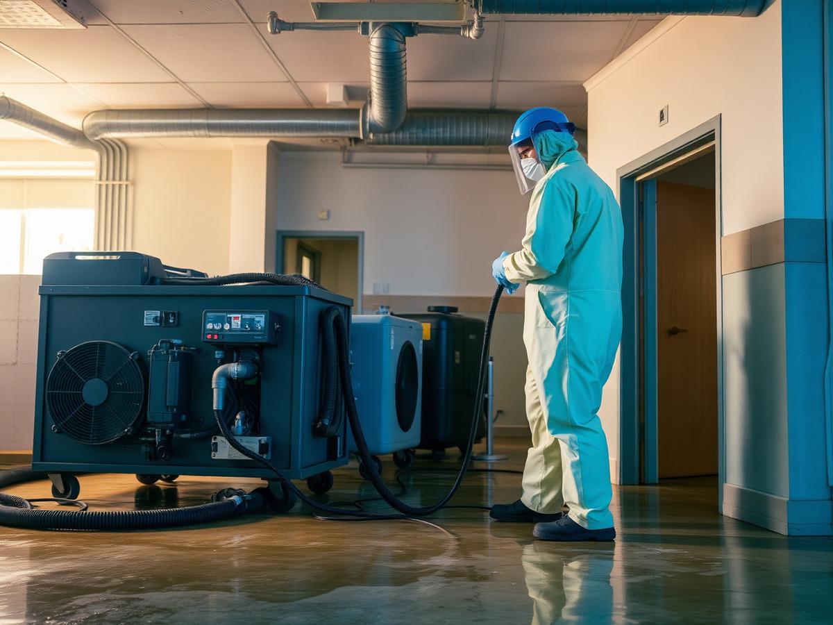 Technician operating drying equipment after water damage